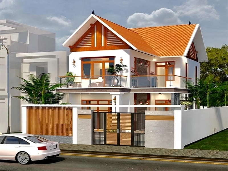 nhà 2 tầng mái ngói thanh lịch trong từng đường nét