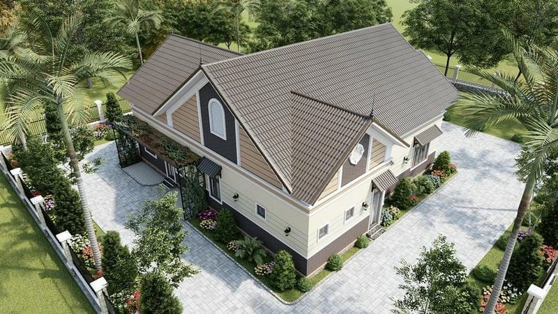 mẫu nhà vườn 2 tầng 4 phòng ngủ đáp ứng gia đình đông người