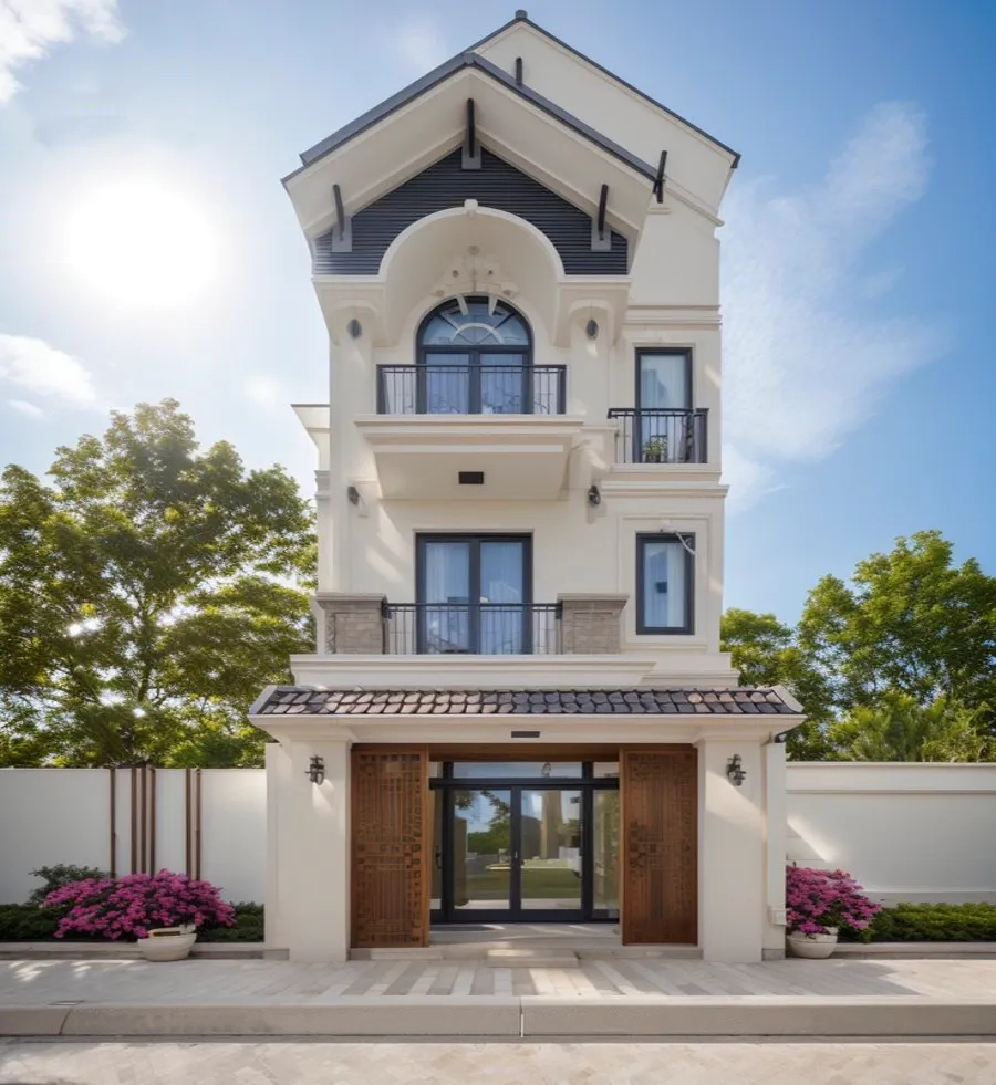 Ấn tượng với mẫu nhà mái thái mặt tiền 5m mẫu nhà mái thái 3 tầng