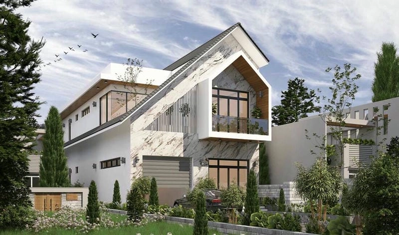 nhà ống 2 tầng mái ngói tiết kiệm diện tích mà vẫn đẹp