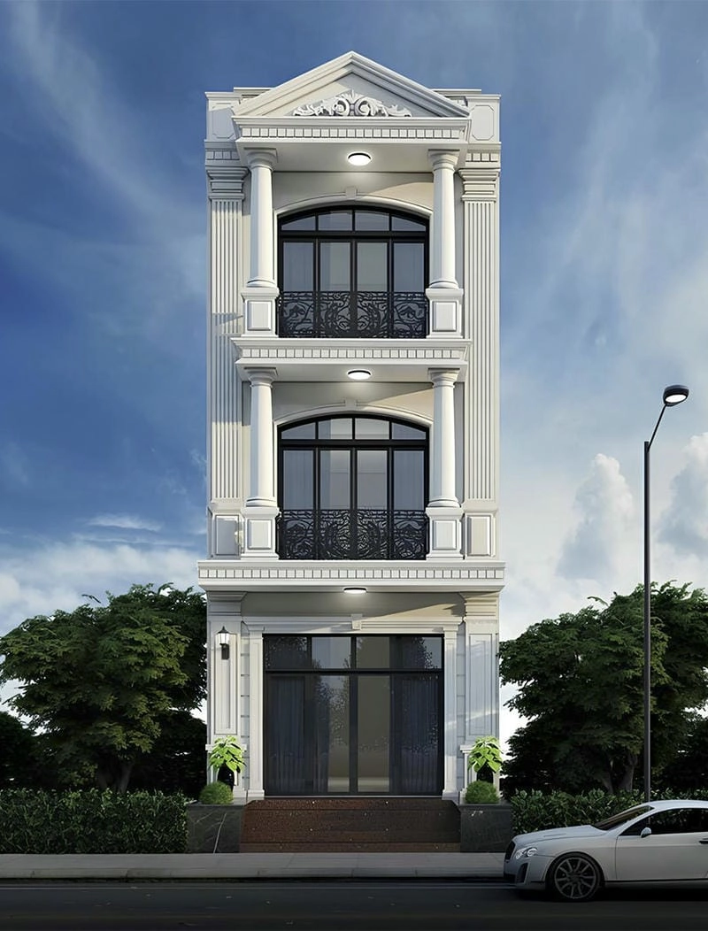 mẫu thiết kế nhà ống mặt tiền 5m bố trí không gian tối ưu