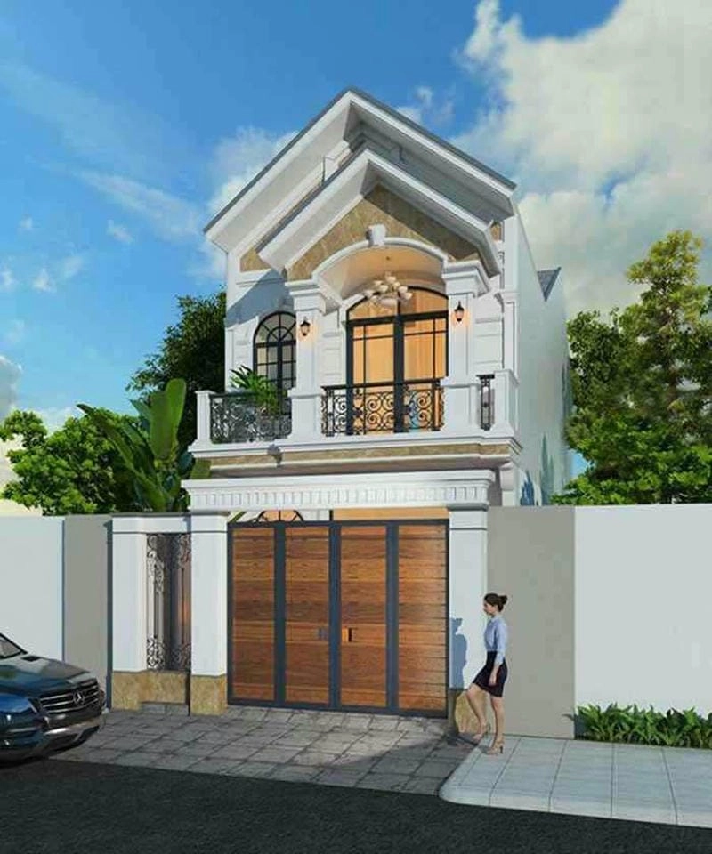 mặt tiền nhà mái ngói đẹp nổi bật với vẻ đẹp cổ điển