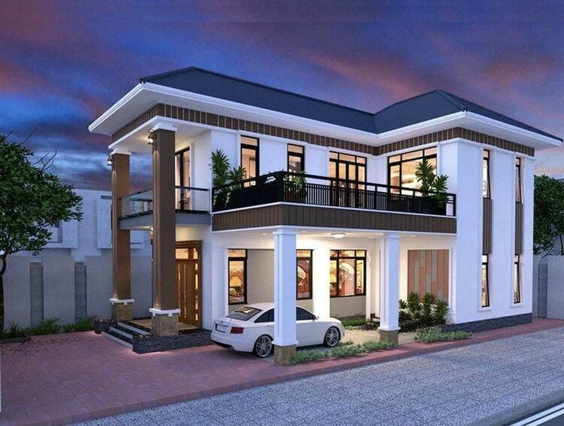 nhà ống mẫu nhà phố 2 tầng đẹp kiến trúc hiện đại tối ưu