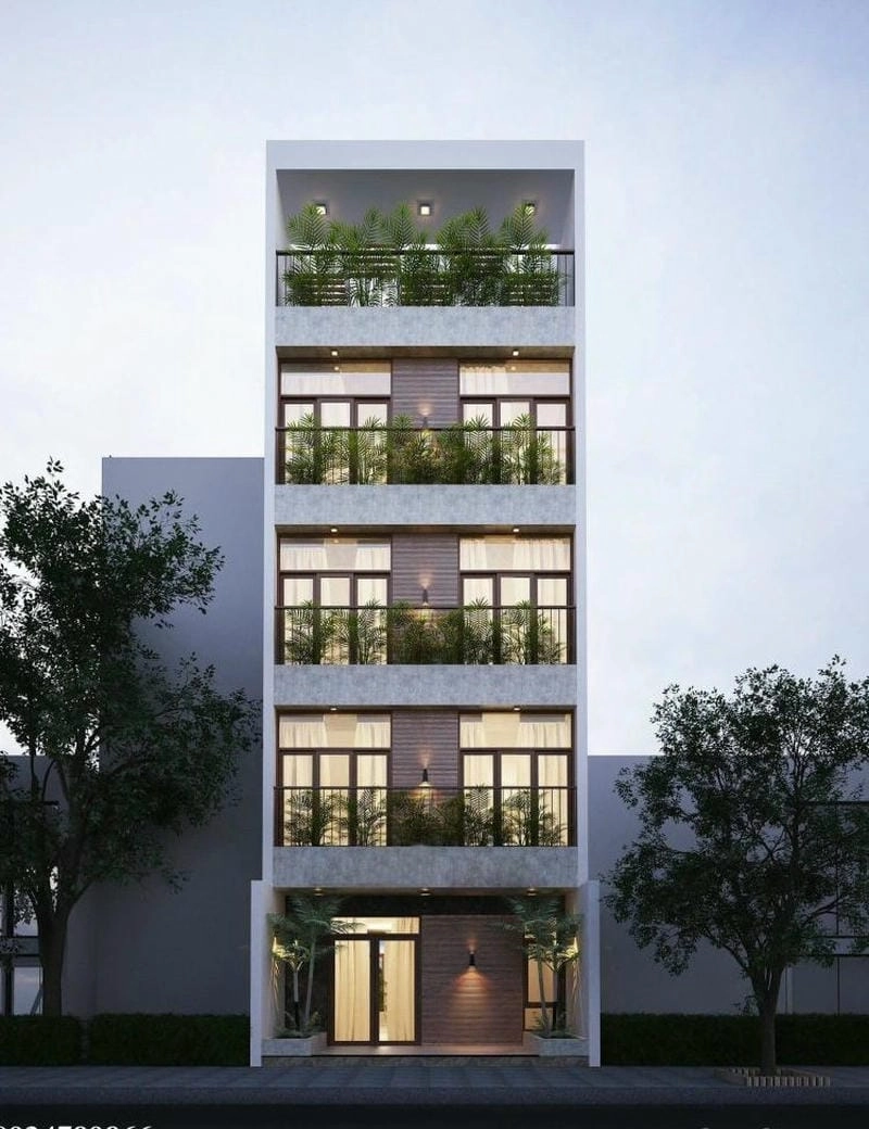 Mẫu nhà ống 5 tầng có thang máy tiện lợi và sang trọng