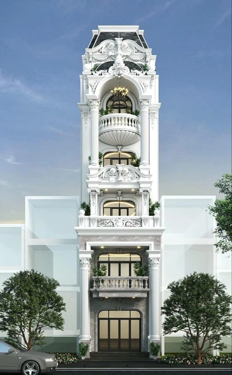 Nhà 5 tầng đẹp nổi bật giữa khu dân cư đông đúc