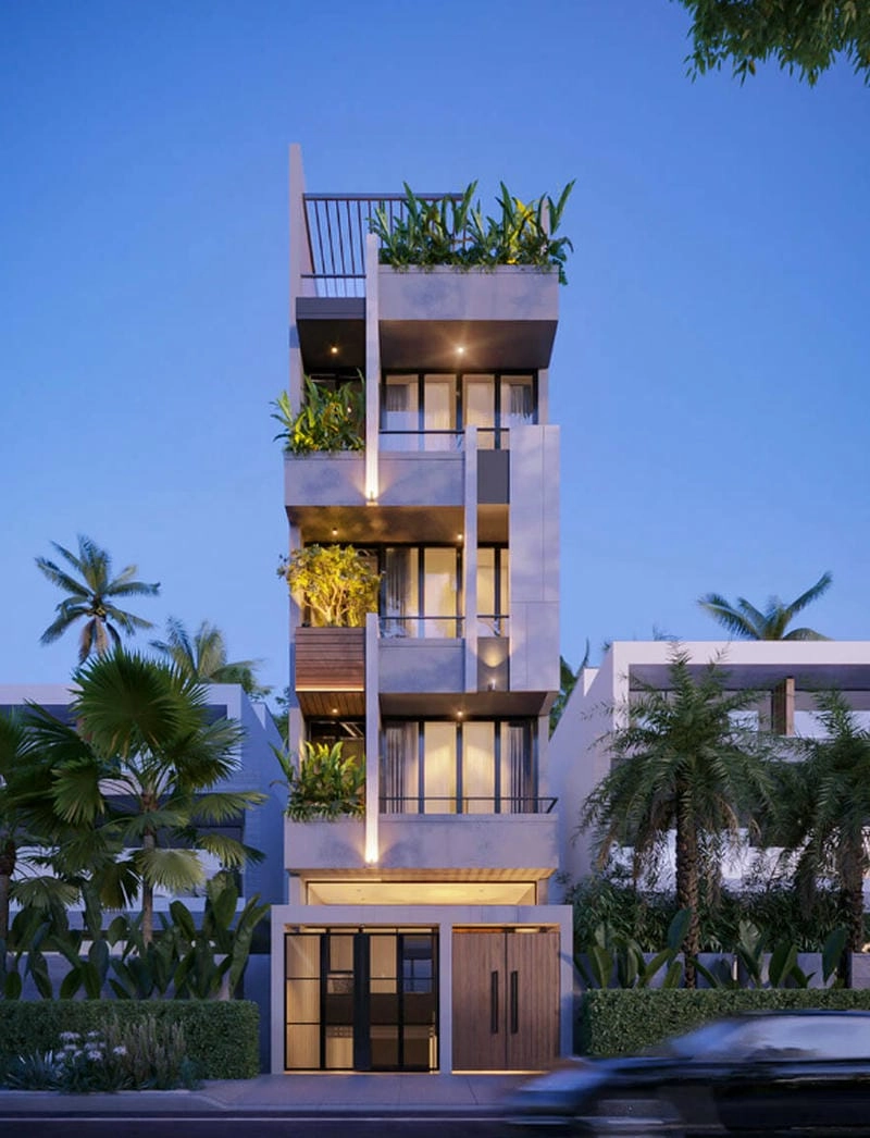Nhà đẹp 5 tầng hiện đại chuẩn phong cách tối giản