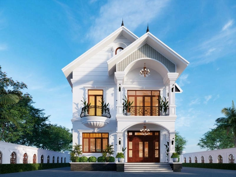 mẫu nhà tân cổ điển mặt tiền 8m mặt tiền nổi bật đẹp mắt