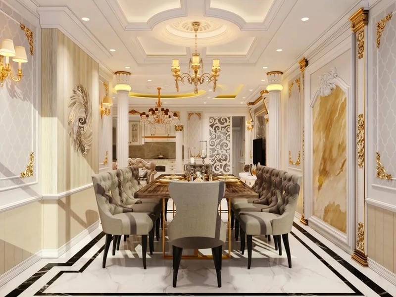 phối màu sơn sơn phào chỉ trần nhà đẹp nổi bật không gian