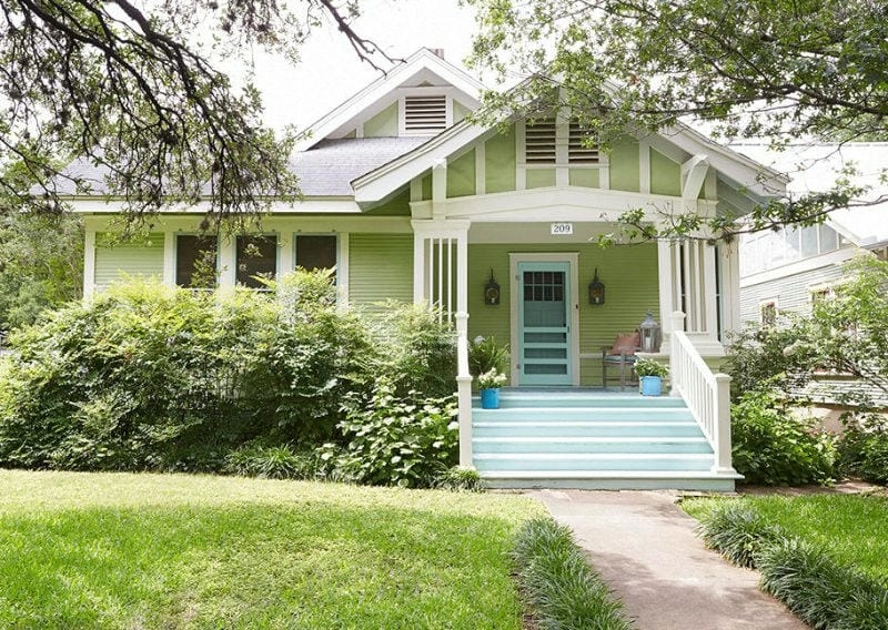 phối màu xanh màu sơn nhà đẹp cấp 4 mát mắt hài hòa thiên nhiên