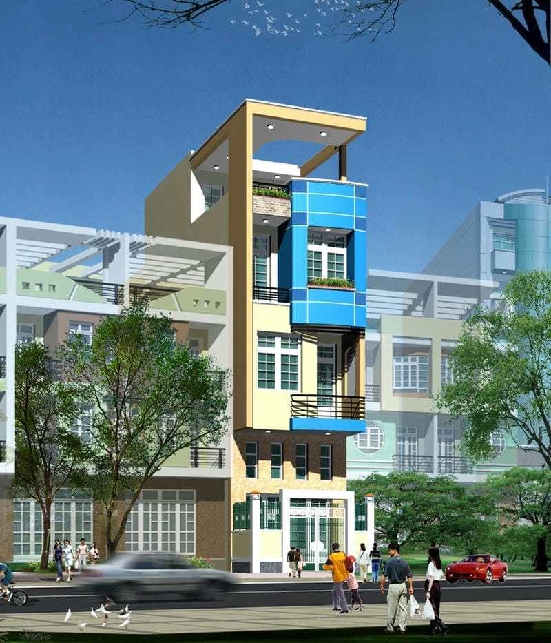 màu sơn mặt tiền nhà đẹp 2020 tạo điểm nhấn những mẫu sơn nhà ống