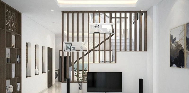 Đẹp hiện đại nhờ lam gỗ cầu thang phòng khách