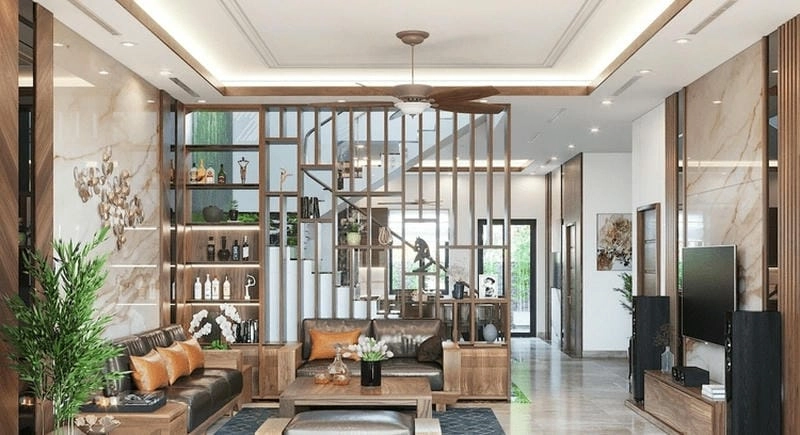 Tạo điểm nhấn bằng vách gỗ trang trí cầu thang