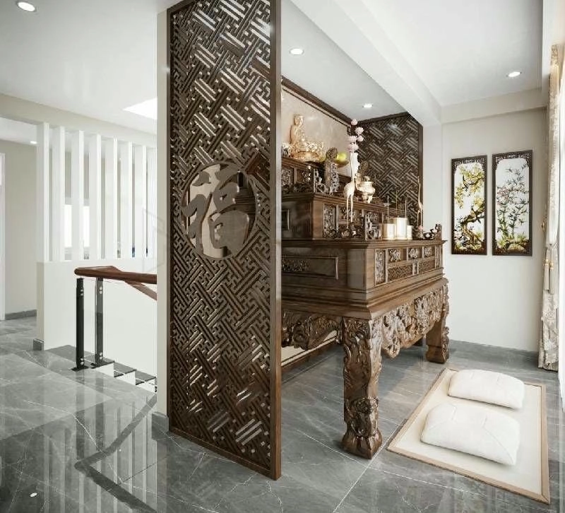 Trang trí không gian với tấm vách bàn thờ tinh tế