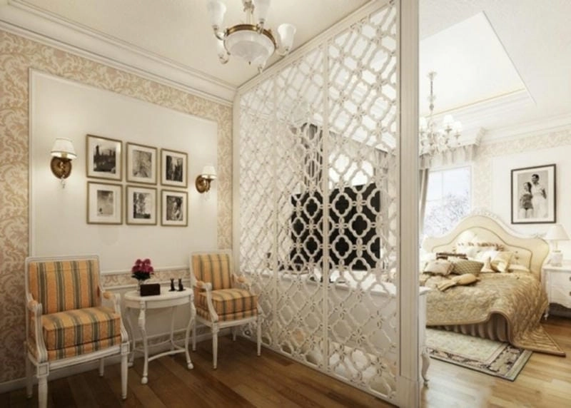 vách ngăn bằng gỗ phòng khách kết hợp phòng ngủ tiện dụng