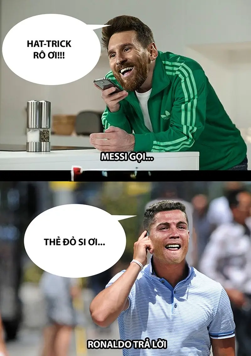 Meme bóng đá hài hước về meme Messi và Ronaldo
