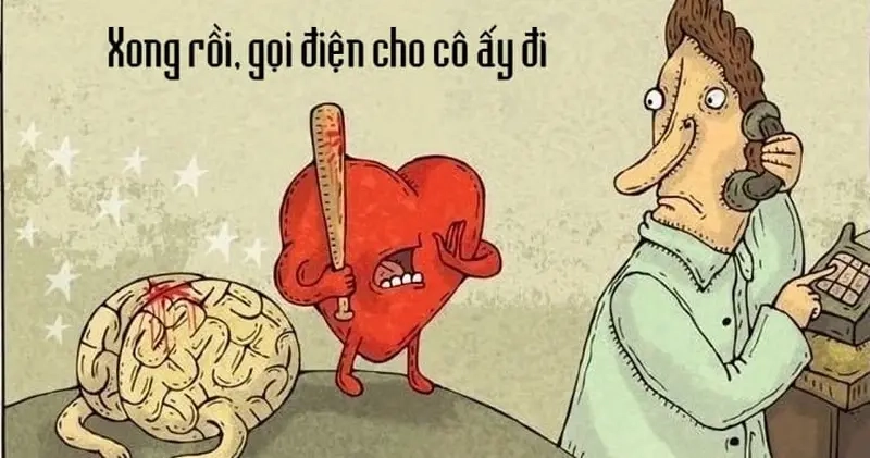 Meme não và tim hài hước thể hiện sự đấu tranh nội tâm