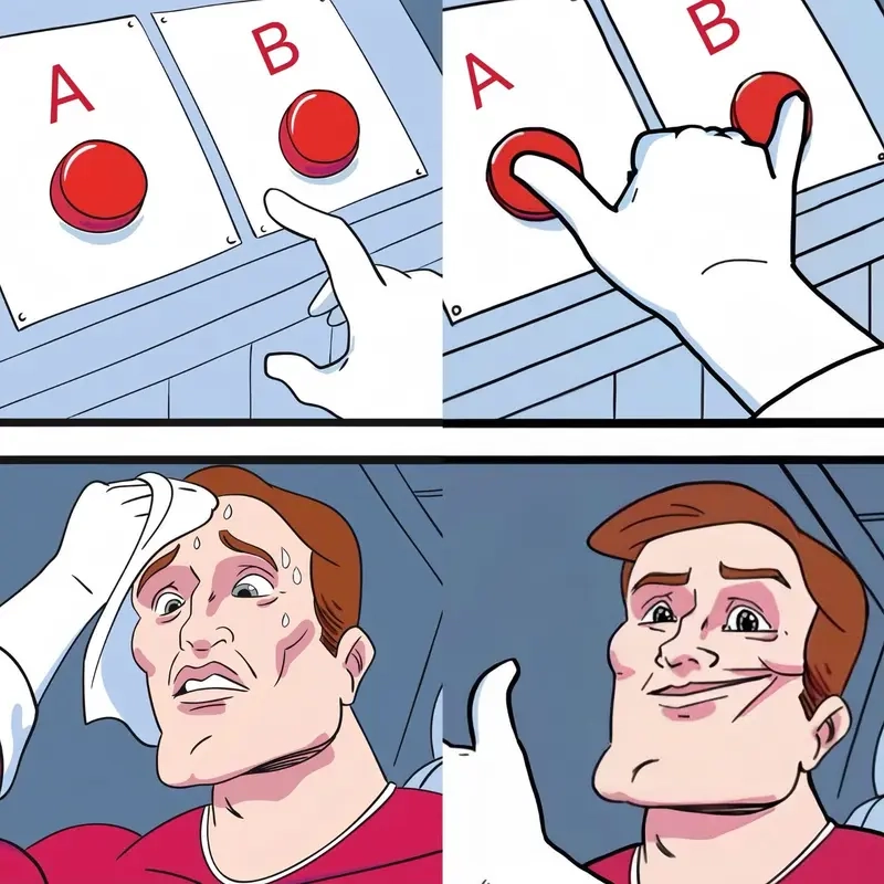 Hài hước cùng meme two buttons trong meme template chung gây thích thú