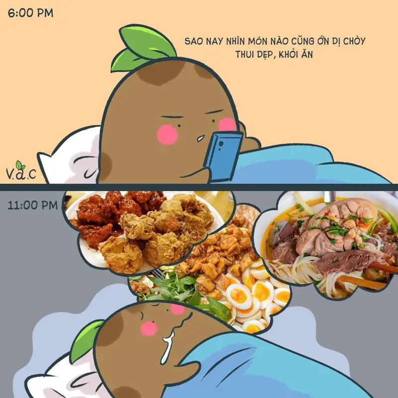 Phản ứng hài hước trong meme ăn đêm gây cười sảng khoái