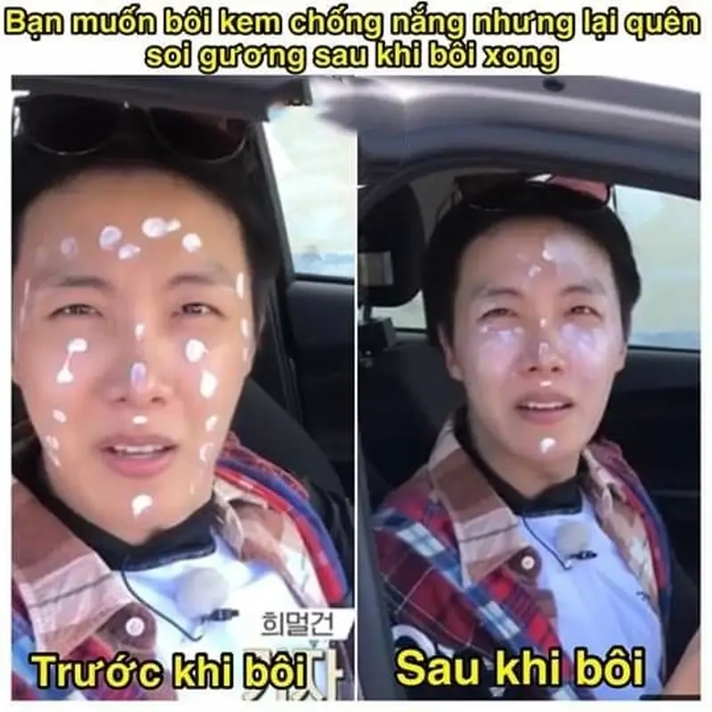 Bôi kem chống nắng xong da dính như cơm nếp meme bôi kem chống nắng