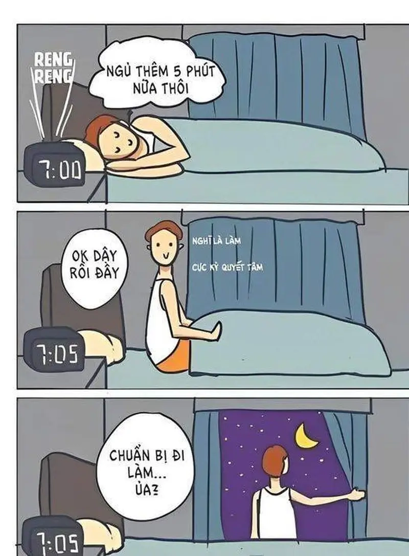 Mỗi lần xem meme bật báo thức và ngủ tiếp là mỗi lần thấy bản thân