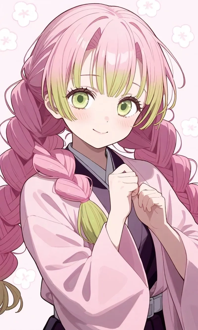 Ảnh Luyến Trụ Kanroji Mitsuri trong bộ trang phục chiến đấu đầy mạnh mẽ