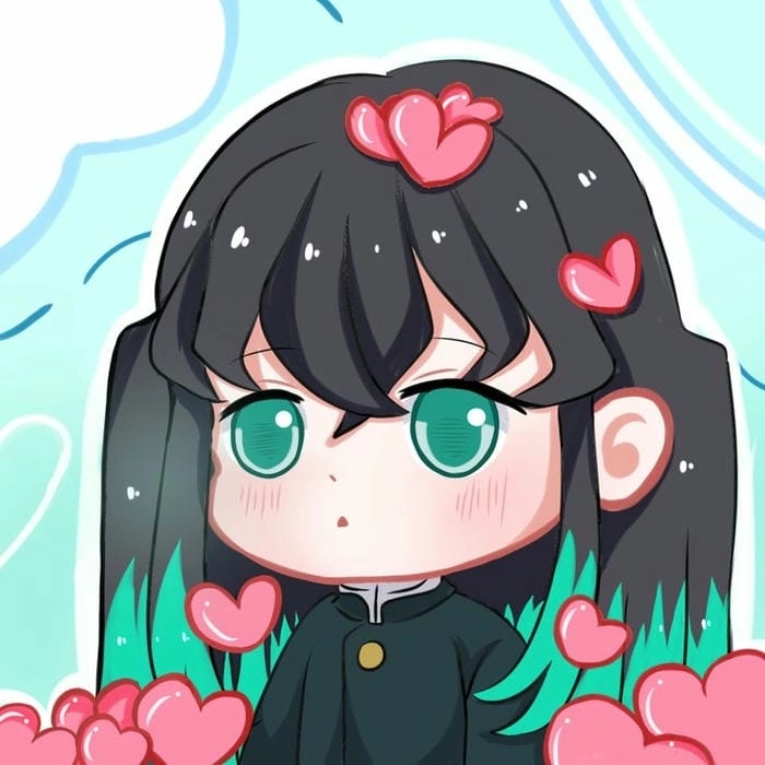 Muichirou chibi cute được vẽ với phong cách đáng yêu, thường là ánh mắt tròn, má hồng và nét mặt ngơ ngác