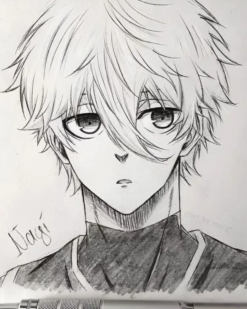 Vẽ Nagi đơn giản cho người mới bắt đầu tập vẽ nhân vật Blue Lock