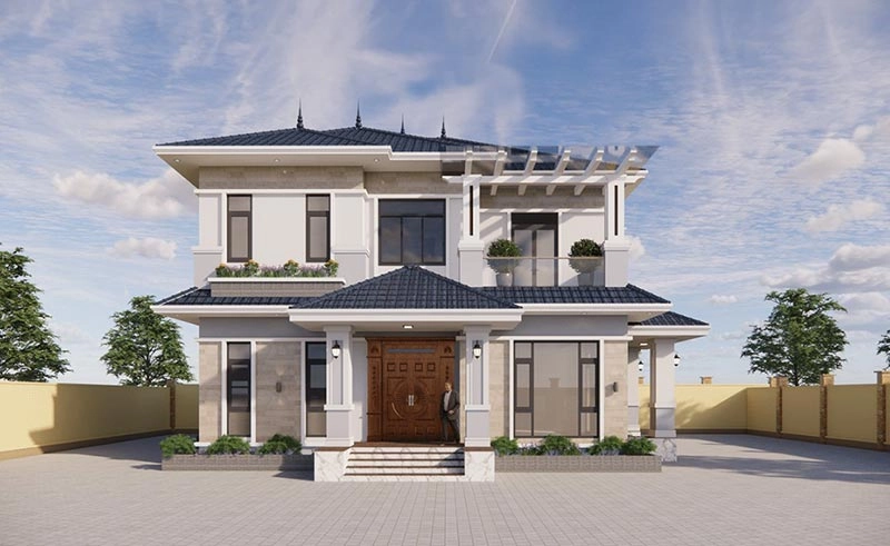 Tham khảo mái nhật tân cổ điển 2 tầng sang trọng