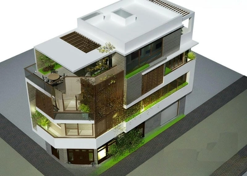mẫu nhà 4 tầng mặt tiền 4m phong cách hiện đại tối giản