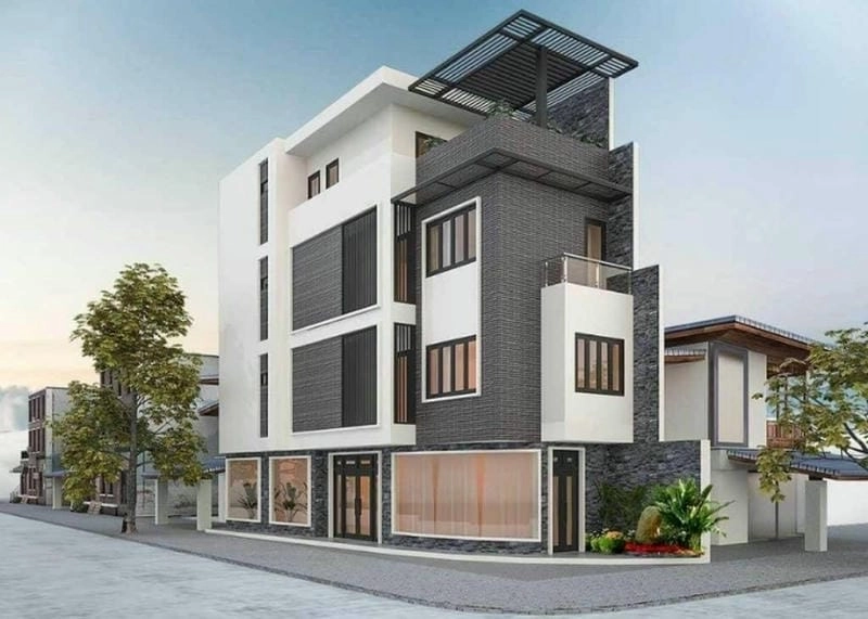 mặt tiền nhà 4 tầng thiết kế mở tận dụng ánh sáng tự nhiên