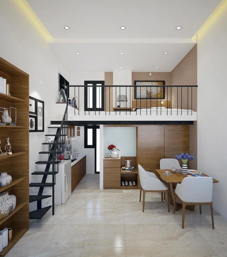 Khám phá mẫu nhà cấp 4 có gác lửng 5x20 mái tôn tiện ích