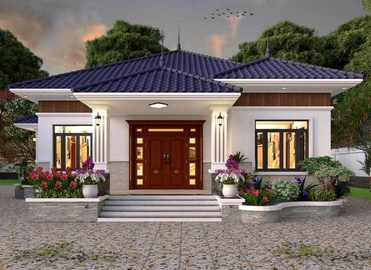 Tham khảo mẫu nhà cấp 4 mái nhật 2 phòng ngủ thiết kế ấm cúng