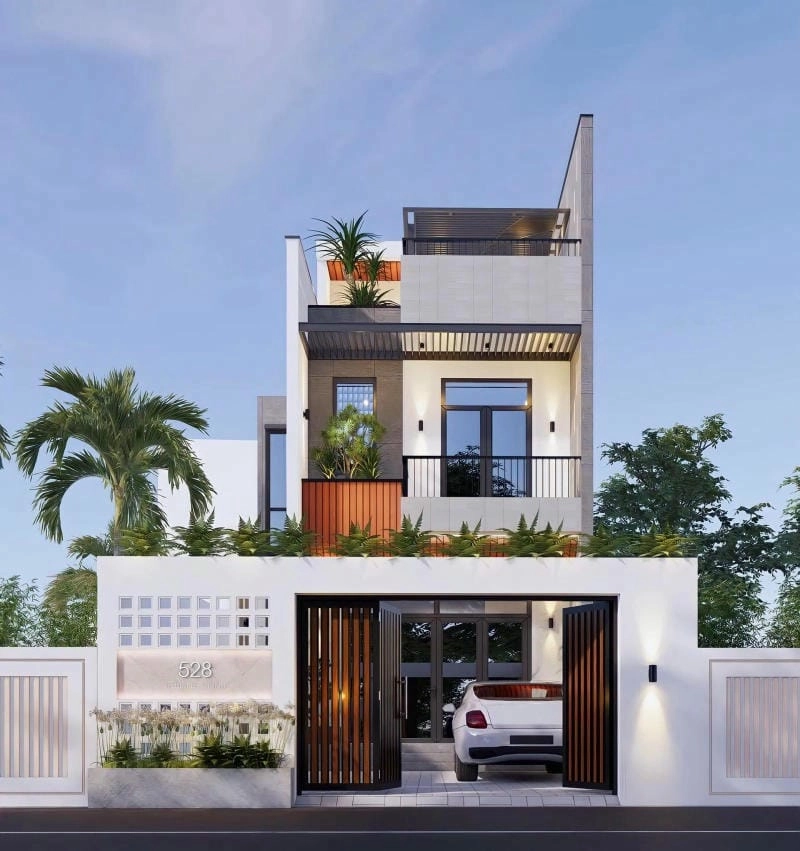 mẫu cổng nhà ống 6m rộng rãi thoáng mát tiện nghi