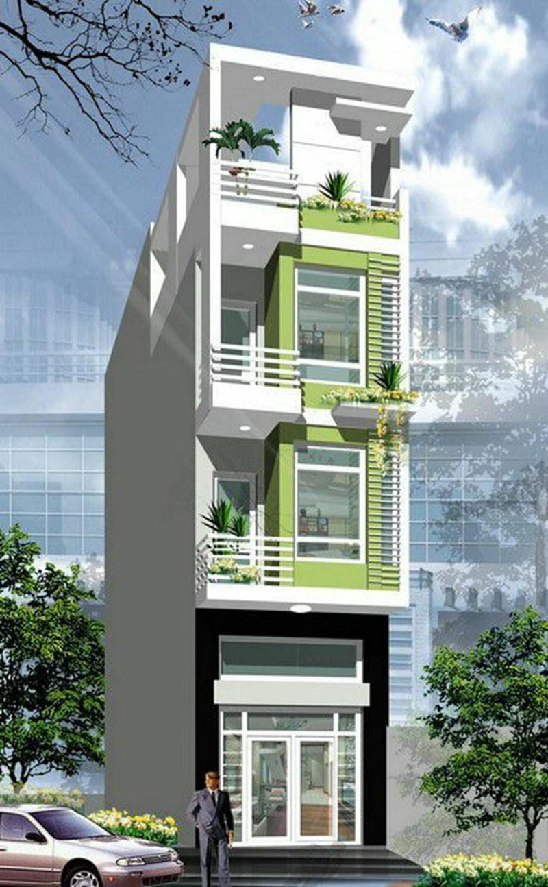 nhà ống cách phối màu sơn mặt tiền nhà tạo nên những mẫu sơn nhà ống