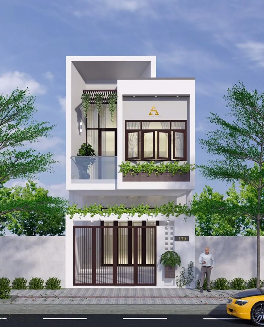 Khám phá mẫu nhà ống 2 tầng đơn giản đẹp 2021 mái bằng