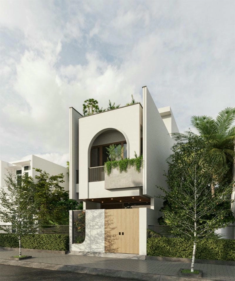 Mẫu phối cảnh hợp lý nhà 2 tầng 1 tum 3 phòng ngủ