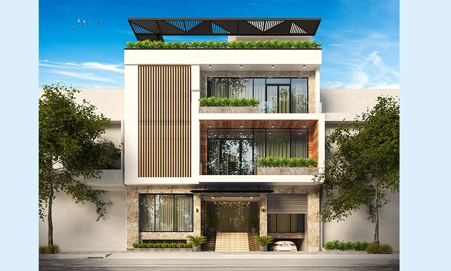 Chiêm ngưỡng mẫu nhà 2 tầng 1 tum đẹp hiện đại có tầng hầm