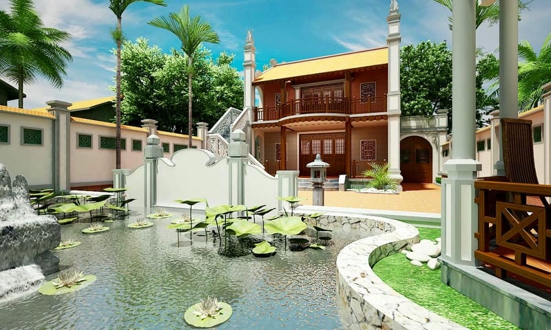 mẫu nhà thờ họ be tông giả gỗ tiết kiệm bền vững đẹp mắt