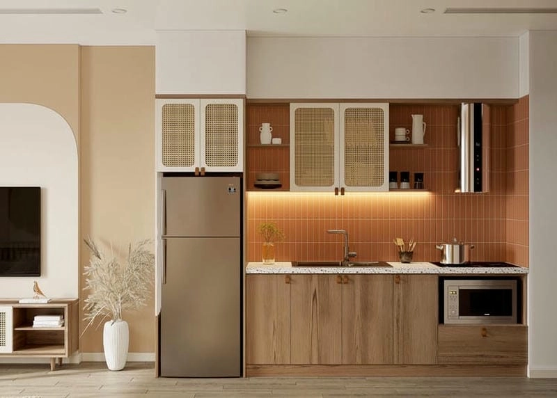 mẫu nhà bếp không gian mở kết nối thông thoáng tự nhiên