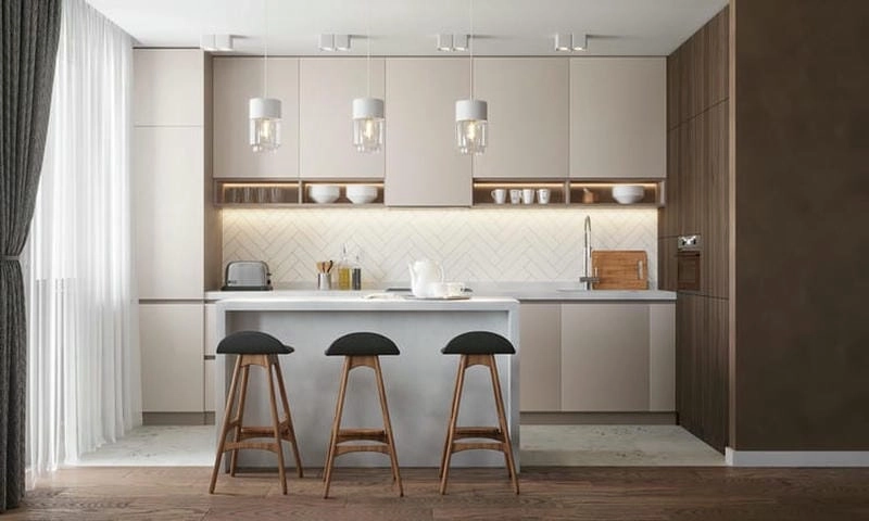 mẫu nhà bếp hình chữ u thiết kế tiện nghi sang trọng