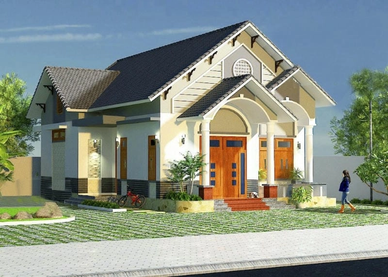 nhà ống 1 tầng mái tôn phối cảnh tối giản tiện dụng