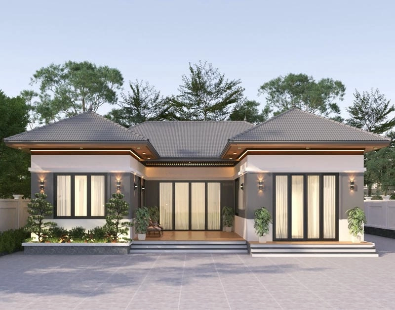 mẫu nhà vườn 4 phòng ngủ mái nhật thoải mái cho gia đình lớn