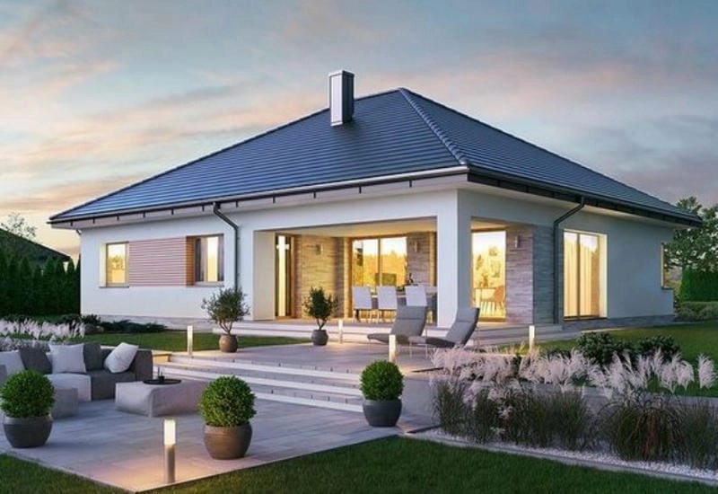 mẫu nhà vườn chữ l thiết kế hài hòa tiện dụng cho gia đình