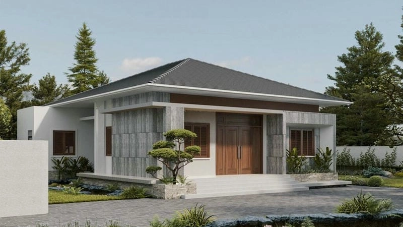 mẫu nhà vuông 1 tầng 100m2 không gian rộng thoáng đẹp mắt