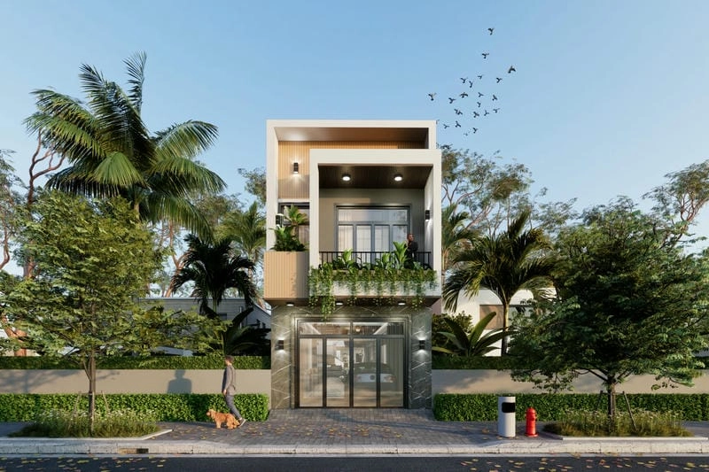 8x10m mẫu nhà vuông 2 tầng 80m2 thiết kế cân đối tiện nghi