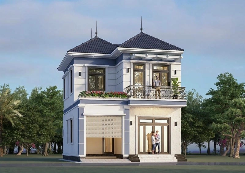 mẫu nhà vuông 2 tầng đẹp ở nông thôn thiết kế gần gũi ấm cúng