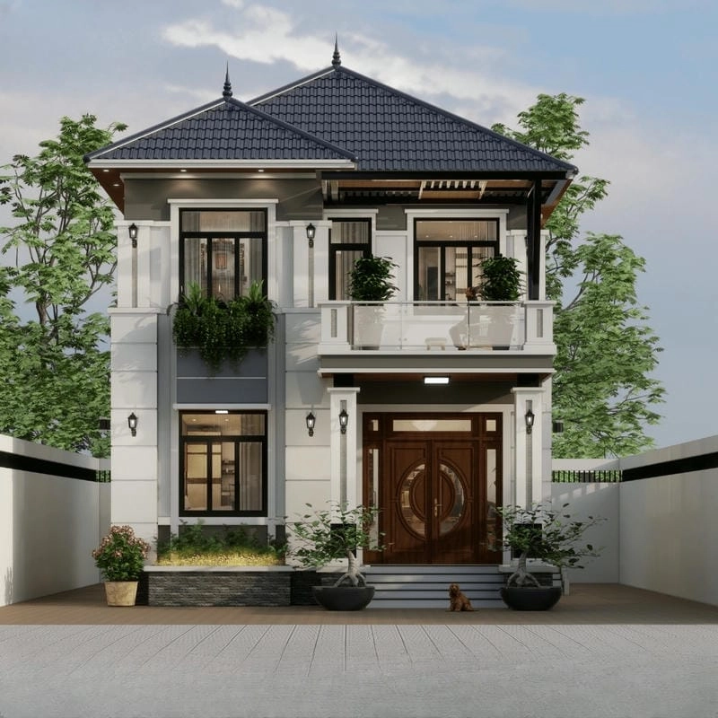 mẫu nhà vuông 2 tầng đẹp ý tưởng thiết kế sang trọng