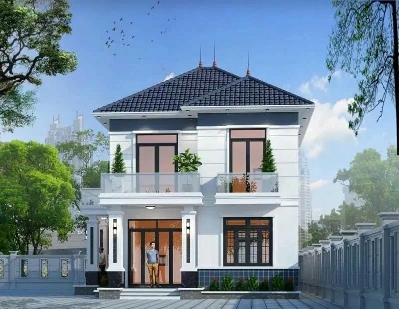 mẫu nhà vuông 2 tầng hiện đại phong cách trẻ trung năng động