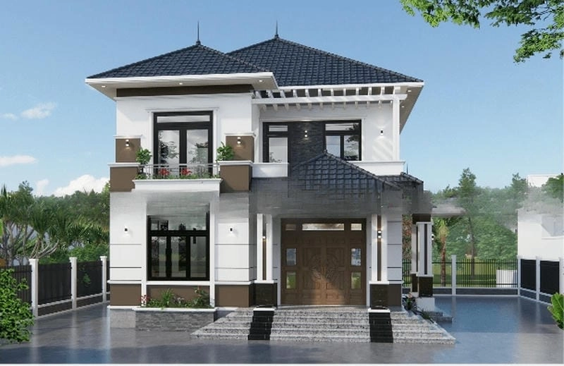 mẫu nhà vuông hiện đại 2 tầng kiến trúc tinh tế ấn tượng