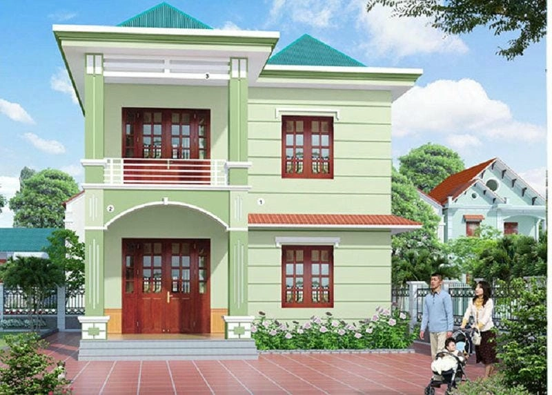 sơn mặt tiền nhà ống màu xanh trẻ trung cá tính riêng